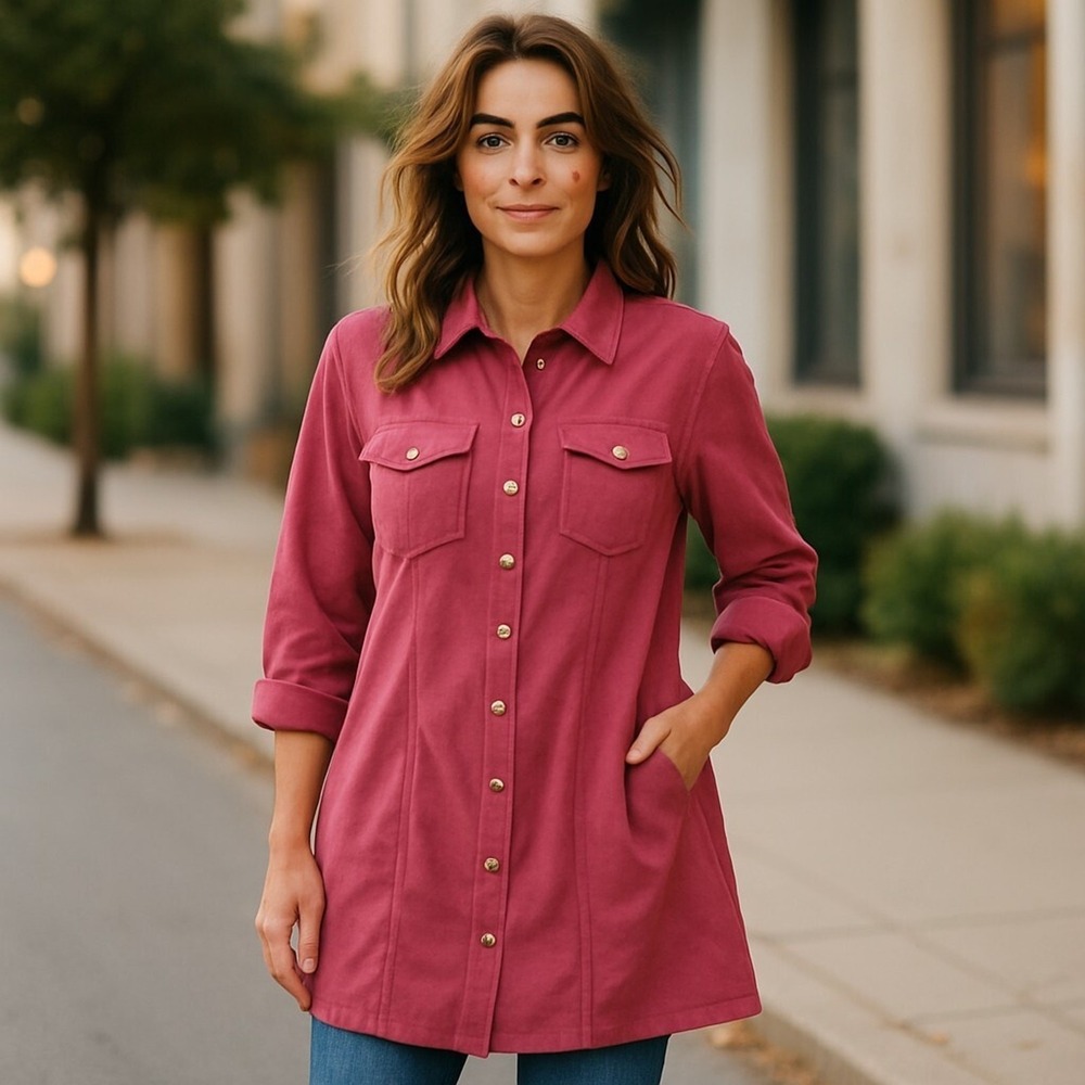 Ashley Stewart Women's Plus Size 22/24 Long Shirt Dress Burgundy